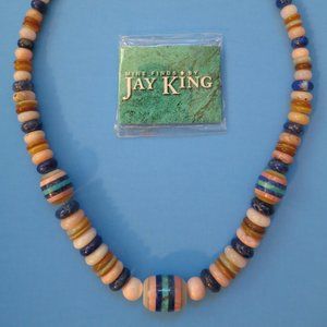 Jay King MultiGemstone Disc Barrel Bead Lapis Rose Quartz Pink Opal Necklace